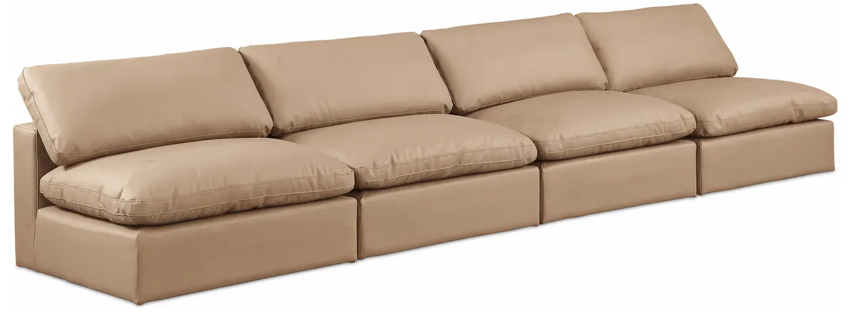 Comfy - Faux Leather Modular Armless Sofa 4 Seats - Tan
