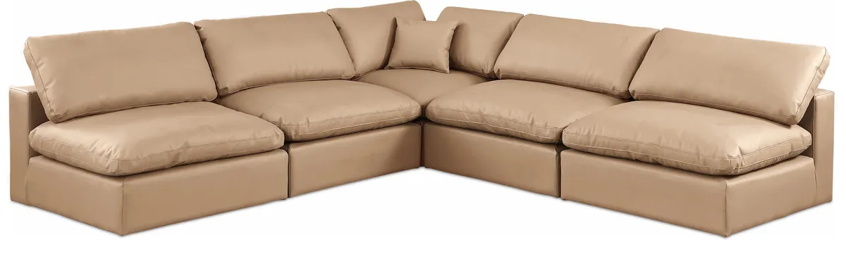 Comfy - 5 Piece Faux Leather Modular Corner Armless Sectional - Tan