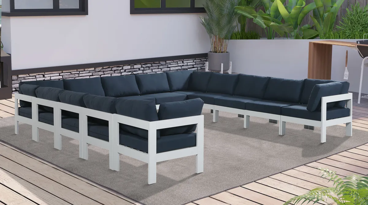 Nizuc - Outdoor Patio 13 Piece Modular Sectional With White Frame - Navy - View 2