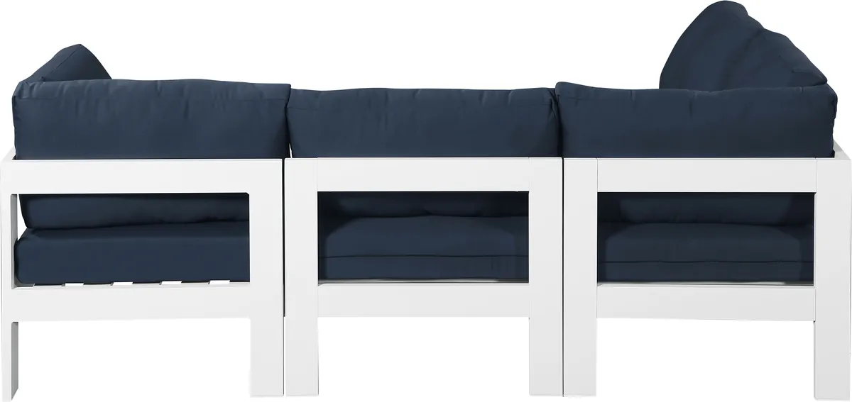 Nizuc - Outdoor Patio 4 Piece Modular Sectional With White Frame - Navy