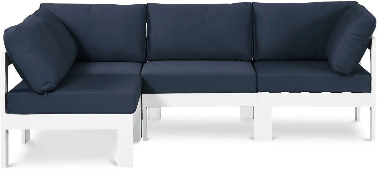 Nizuc - Outdoor Patio 4 Piece Modular Sectional With White Frame - Navy