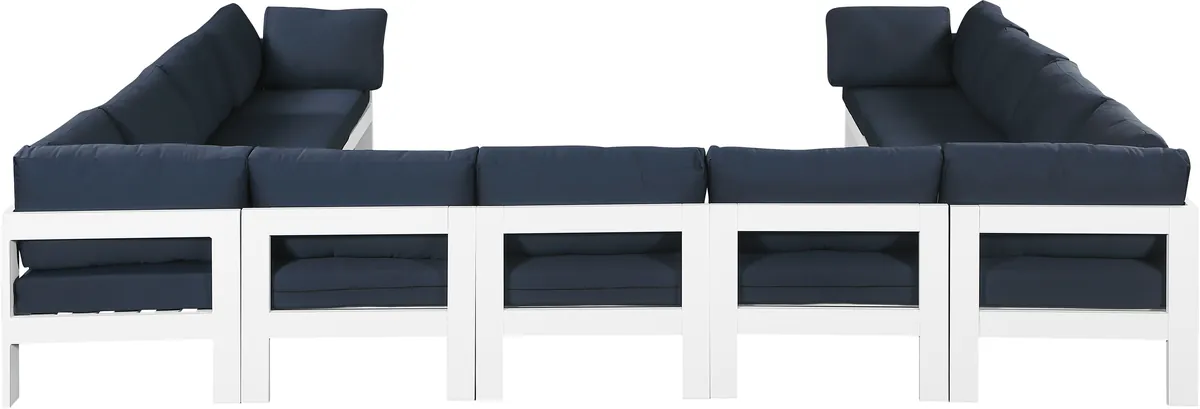 Nizuc - Outdoor Patio 11 Piece Modular Sectional With White Frame - Navy