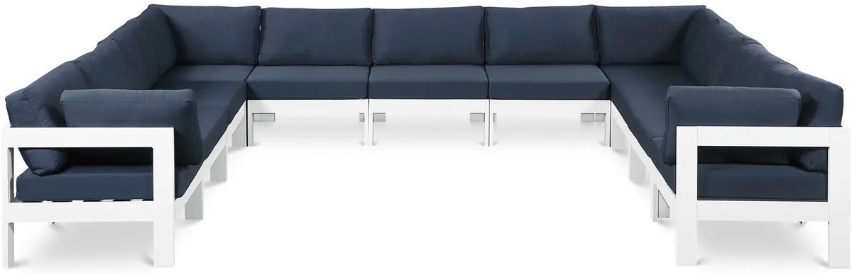 Nizuc - Outdoor Patio 11 Piece Modular Sectional With White Frame - Navy