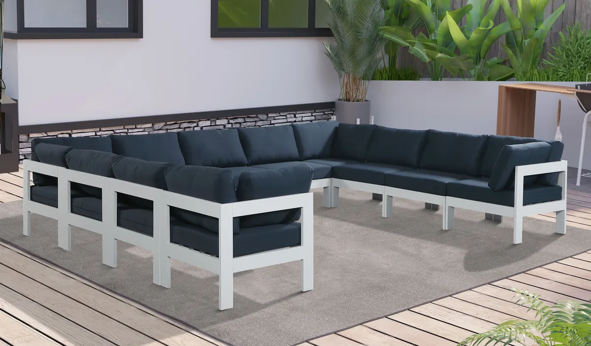 Nizuc - Outdoor Patio 11 Piece Modular Sectional With White Frame - Navy - View 2
