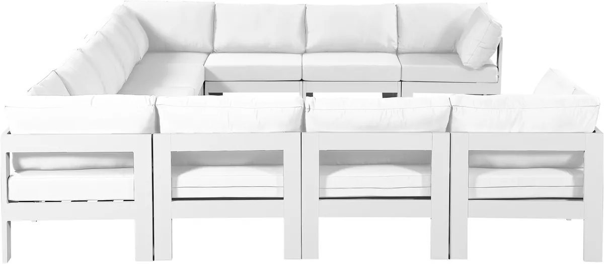 Nizuc - Outdoor Patio 11 Piece Modular Sectional With White Frame - White
