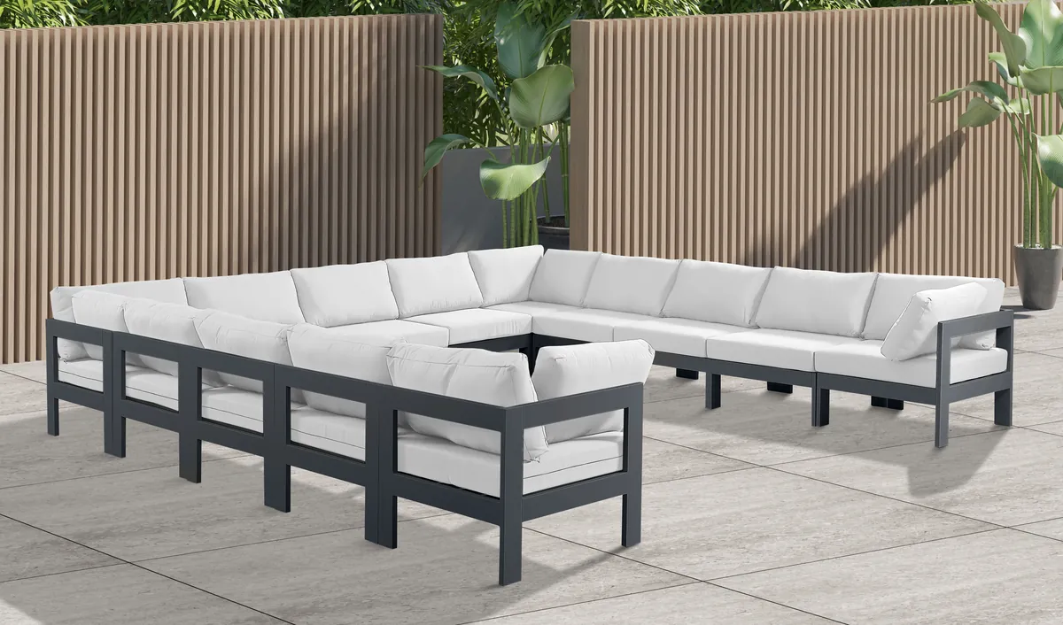 Nizuc - Outdoor Patio 13 Piece Modular Sectional With Gray Frame - White - View 2