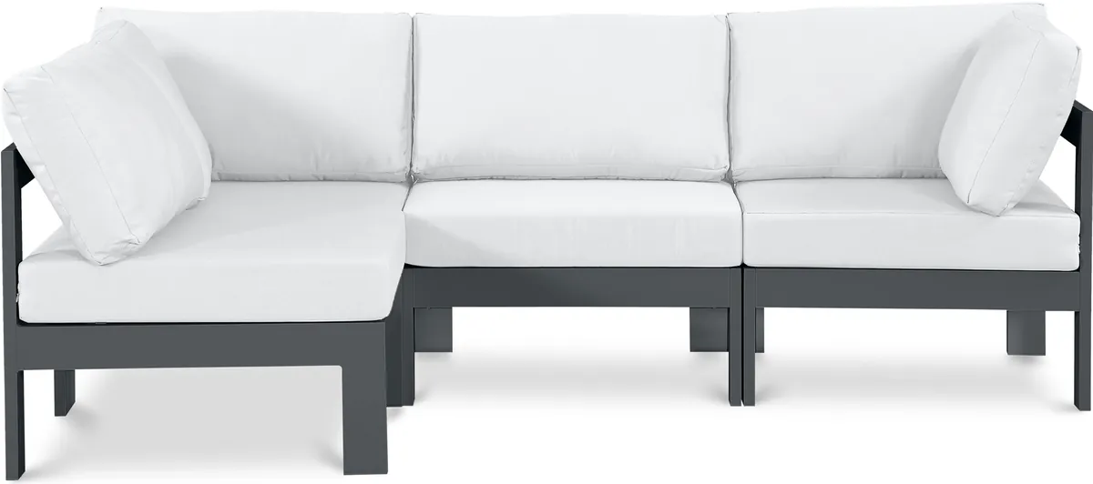 Nizuc - Outdoor Patio 4 Piece Modular Sectional With Gray Frame - White