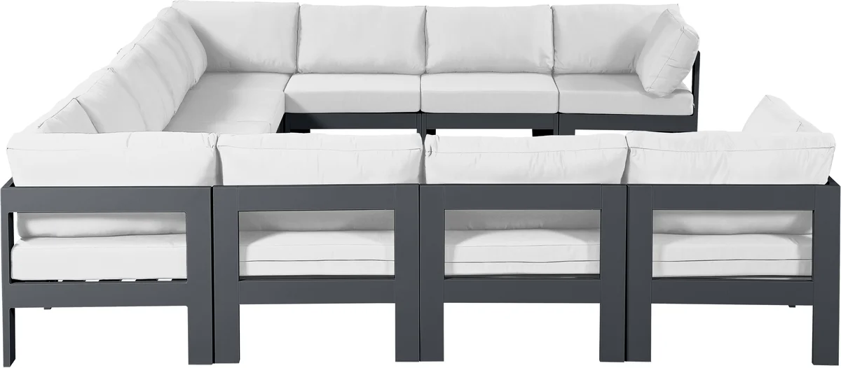 Nizuc - Outdoor Patio 11 Piece Modular Sectional With Gray Frame - White