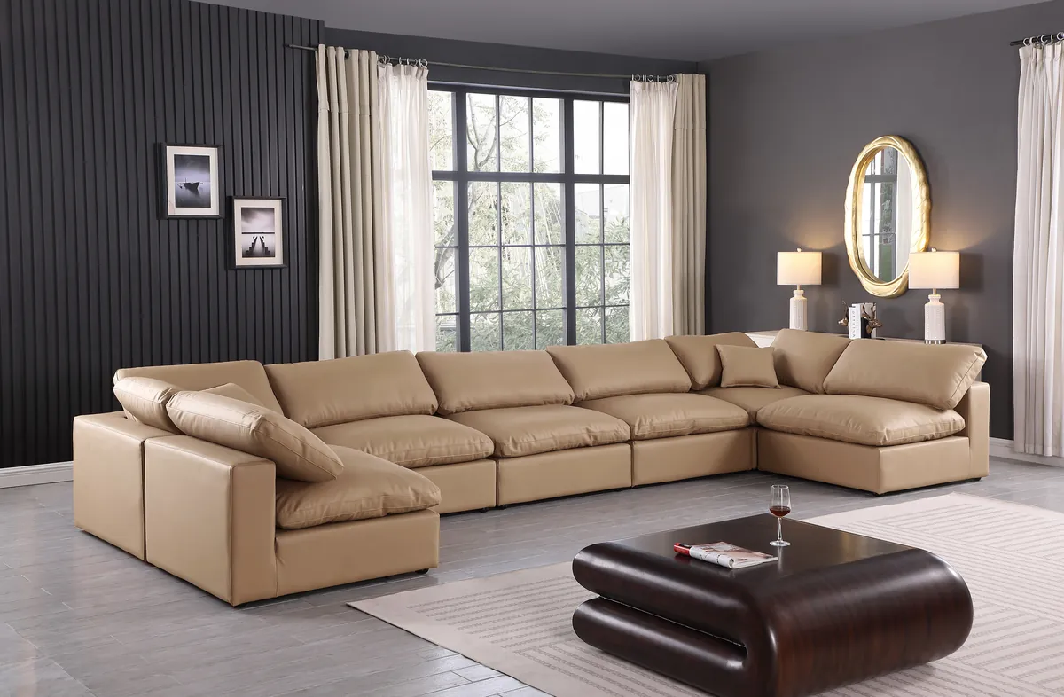 Comfy - 7 Piece Faux Leather Modular Armless Sectional - Tan - View 2