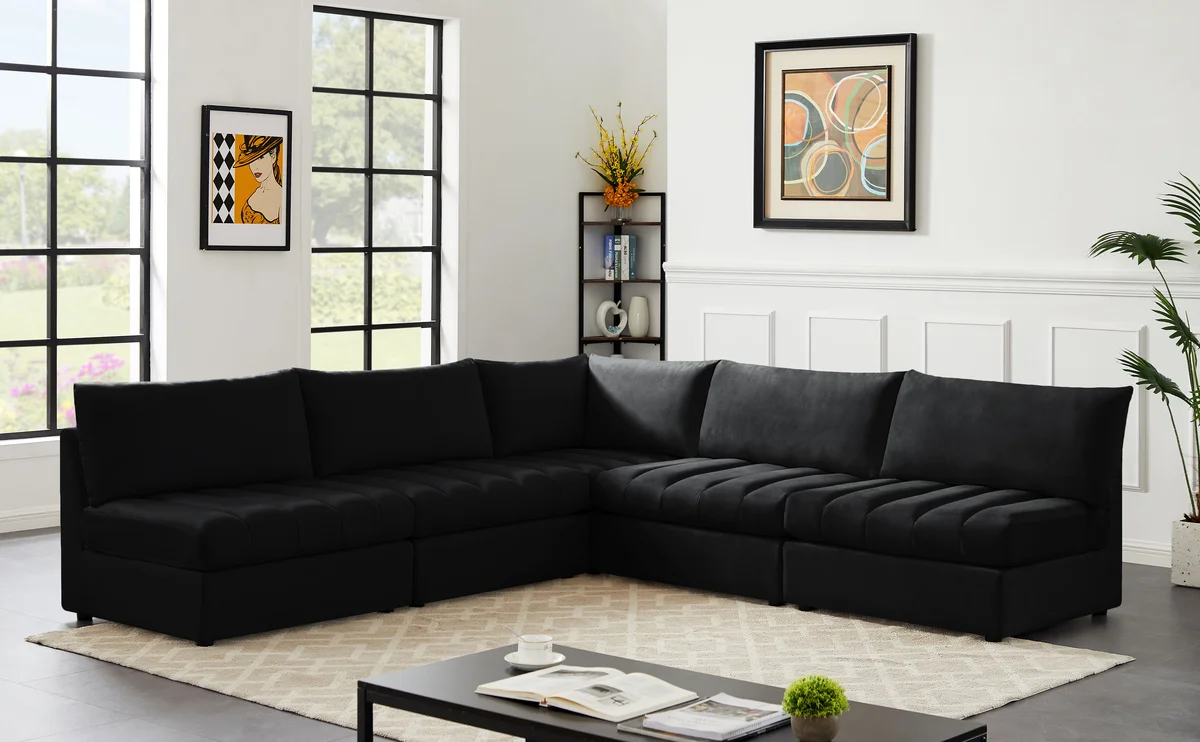 Jacob - Modular Corner Armless Sectional 5 Piece - Black - View 2
