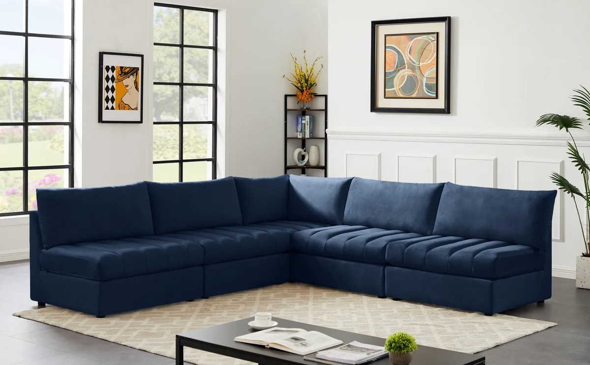 Jacob - Modular Corner Armless Sectional 5 Piece - Navy - View 2