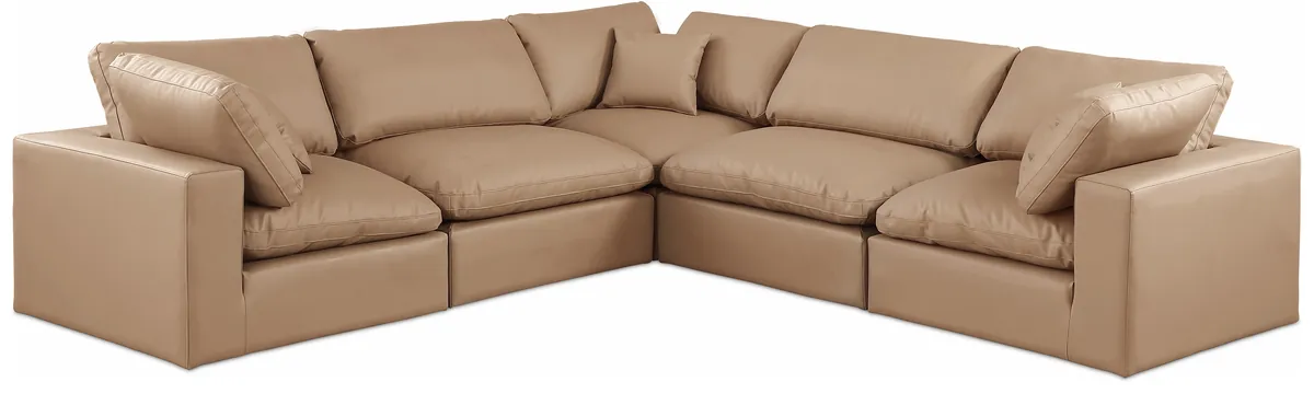 Comfy - 5 Piece Faux Leather Modular Corner Sectional - Tan