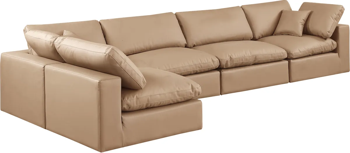 Comfy - 5 Piece Faux Leather Modular Sectional - Tan - View 2