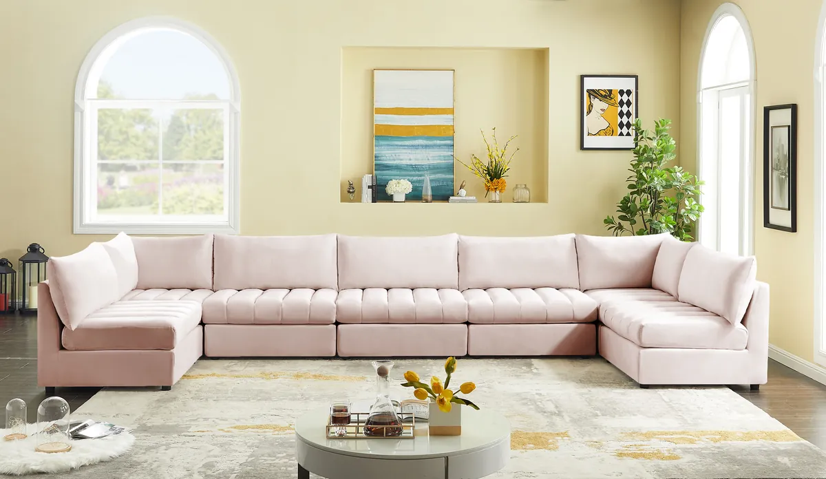 Jacob - Modular U-Shaped Sectional 7 Piece - Pink - View 2
