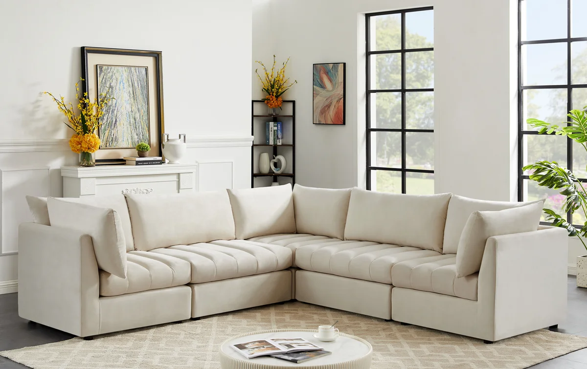 Jacob - Modular Corner Sectional 5 Piece - Cream - View 2
