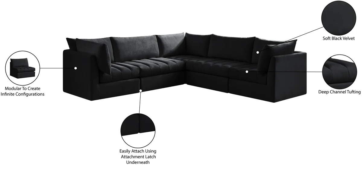 Jacob - Modular Corner Sectional 5 Piece - Black