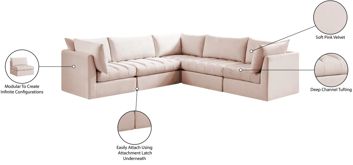 Jacob - Modular Corner Sectional 5 Piece - Pink