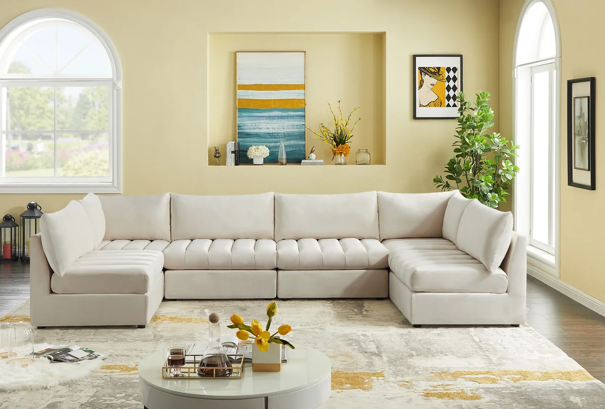 Jacob - Modular U-Shaped Sectional 6 Piece - Cream - View 2