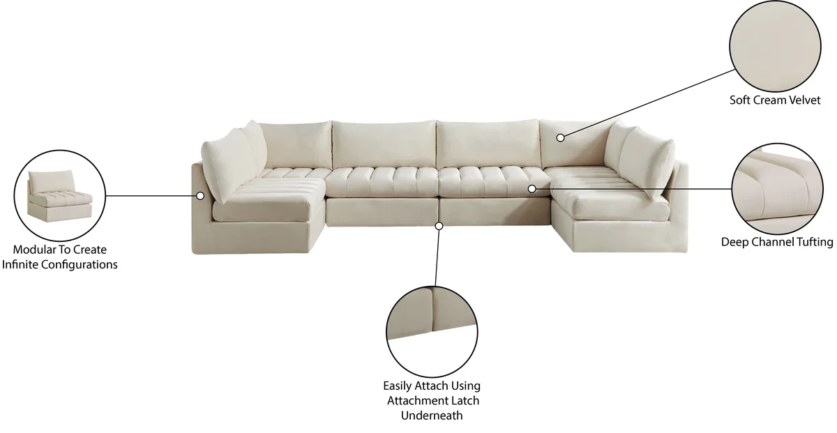 Jacob - Modular U-Shaped Sectional 6 Piece - Cream