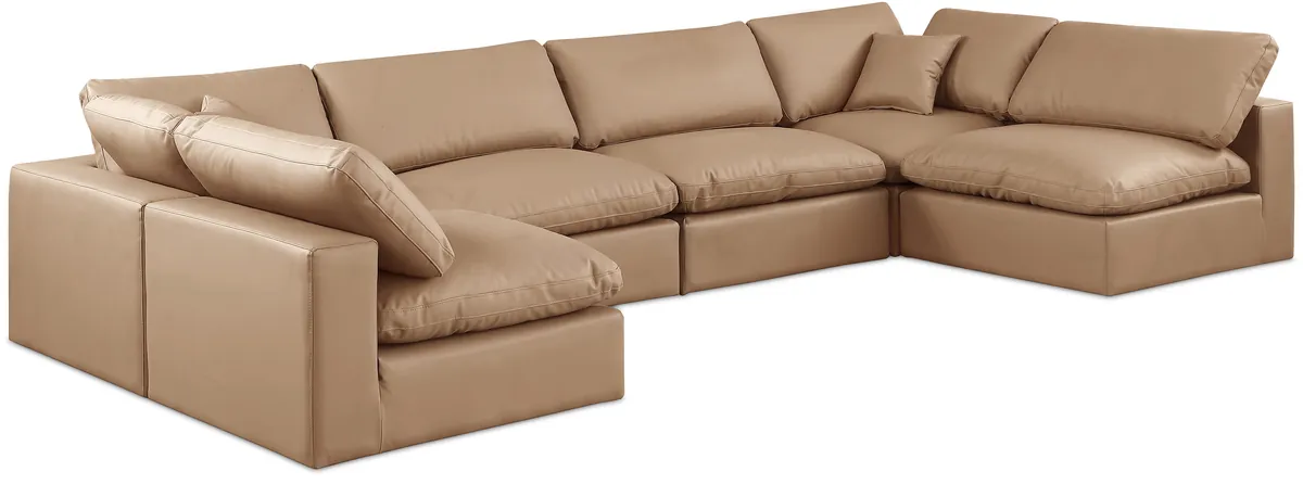 Comfy - 6 Piece Faux Leather Modular Armless Sectional - Tan