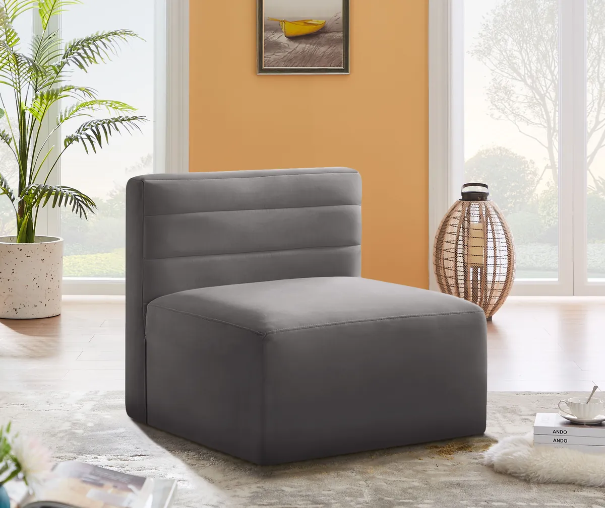 Quincy - Modular Armless Chair - Gray - View 2
