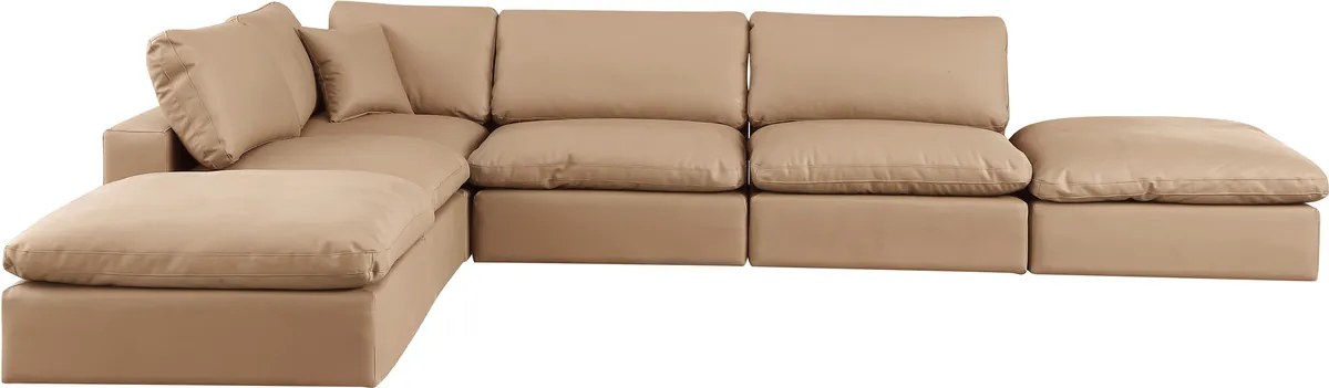 Comfy - 6 Piece Faux Leather Modular Sectional - Tan - View 2