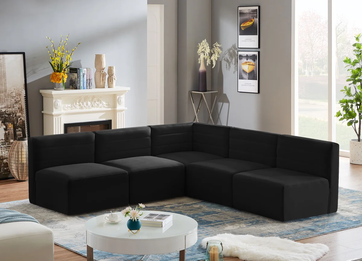 Quincy - 5 Piece Modular Corner Armless Sectional - Black - View 2