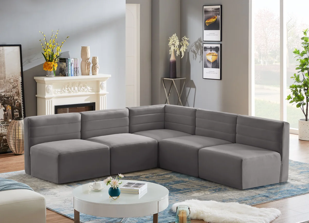 Quincy - 5 Piece Modular Corner Armless Sectional - Gray - View 2