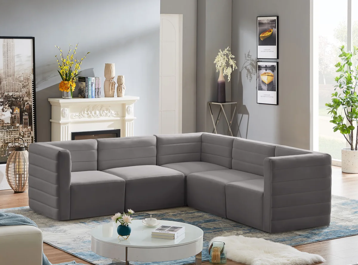 Quincy - 5 Piece Modular Corner Sectional - Gray