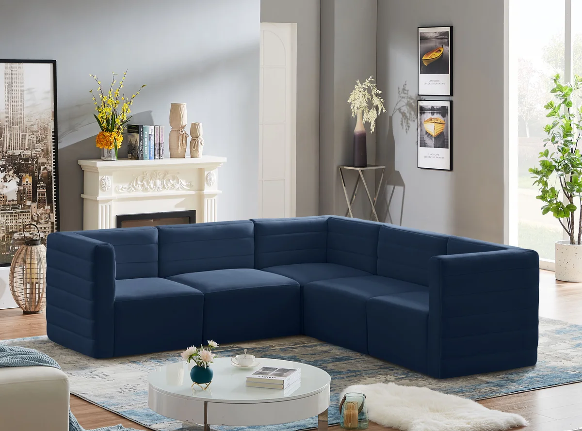Quincy - 5 Piece Modular Corner Sectional - Navy - View 2