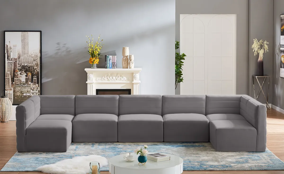 Quincy - 7 Piece Modular U-Shaped Sectional - Gray - View 2