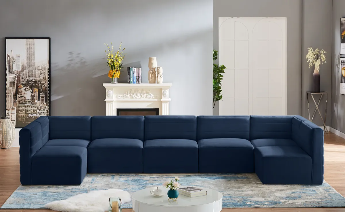 Quincy - 7 Piece Modular U-Shaped Sectional - Navy - View 2
