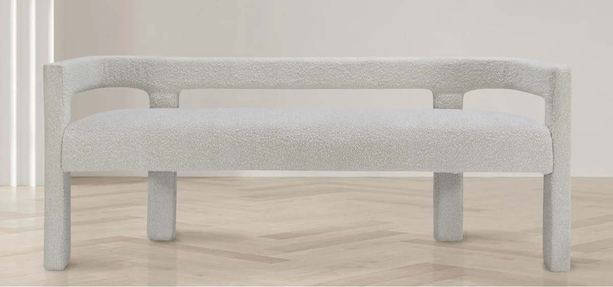 Athena - Boucle Fabric Bench - Cream - View 2