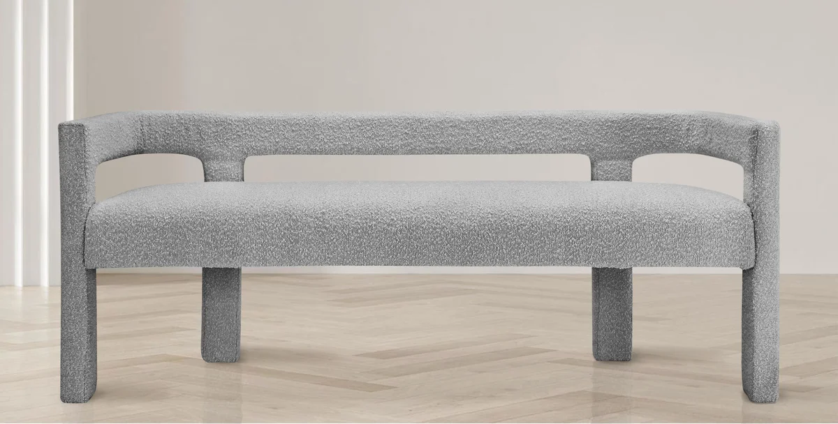 Athena - Boucle Fabric Bench - Gray - View 2