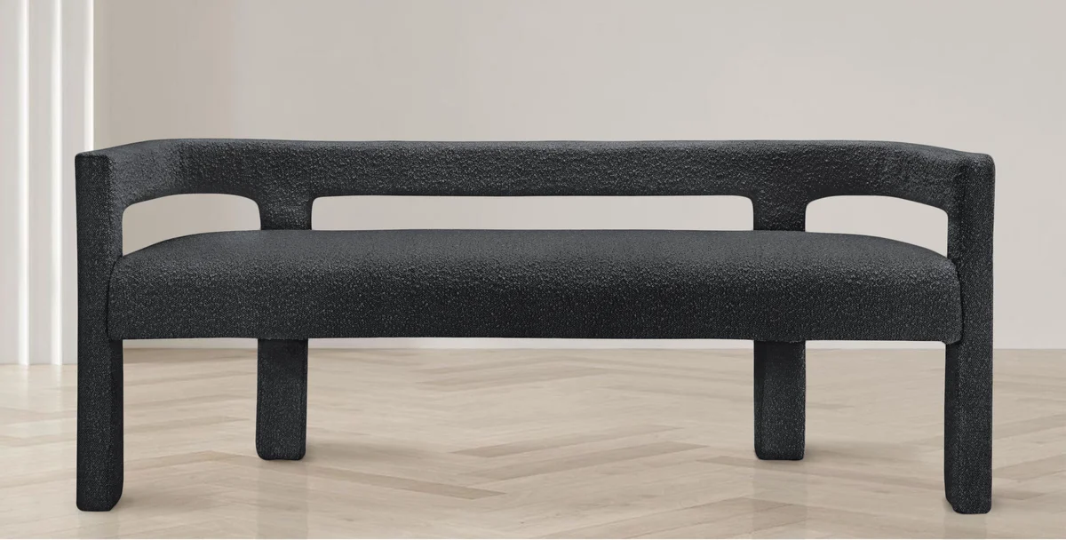 Athena - Boucle Fabric Bench - Black - View 2
