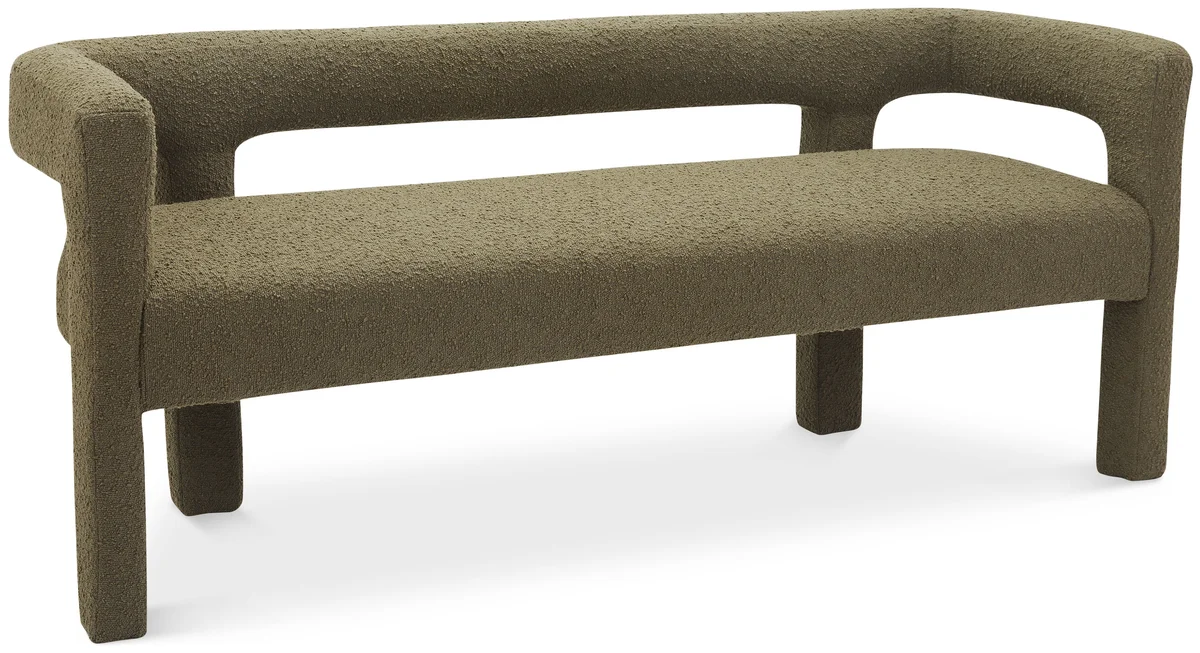 Athena - Boucle Fabric Bench - Olive Green