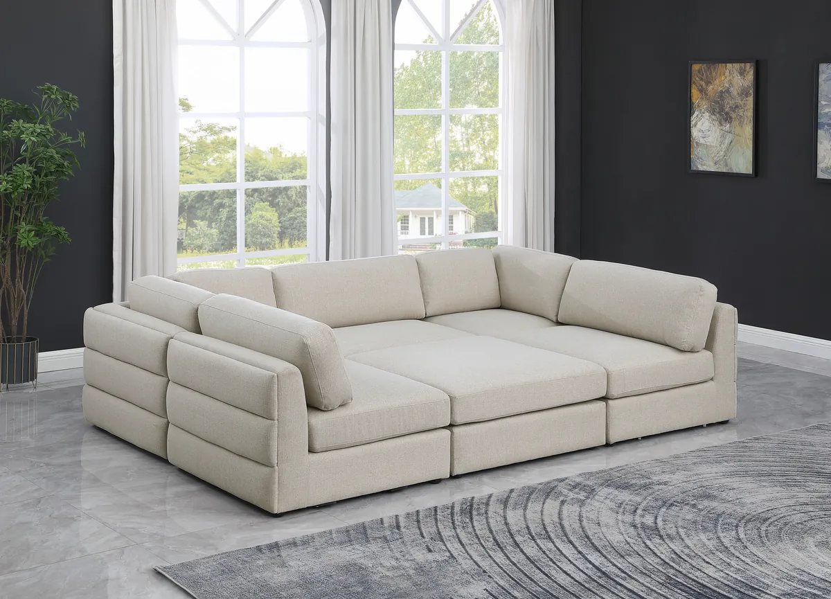 Beckham - 6 Piece Modular U-Shaped Armless Sectional - Beige - View 2