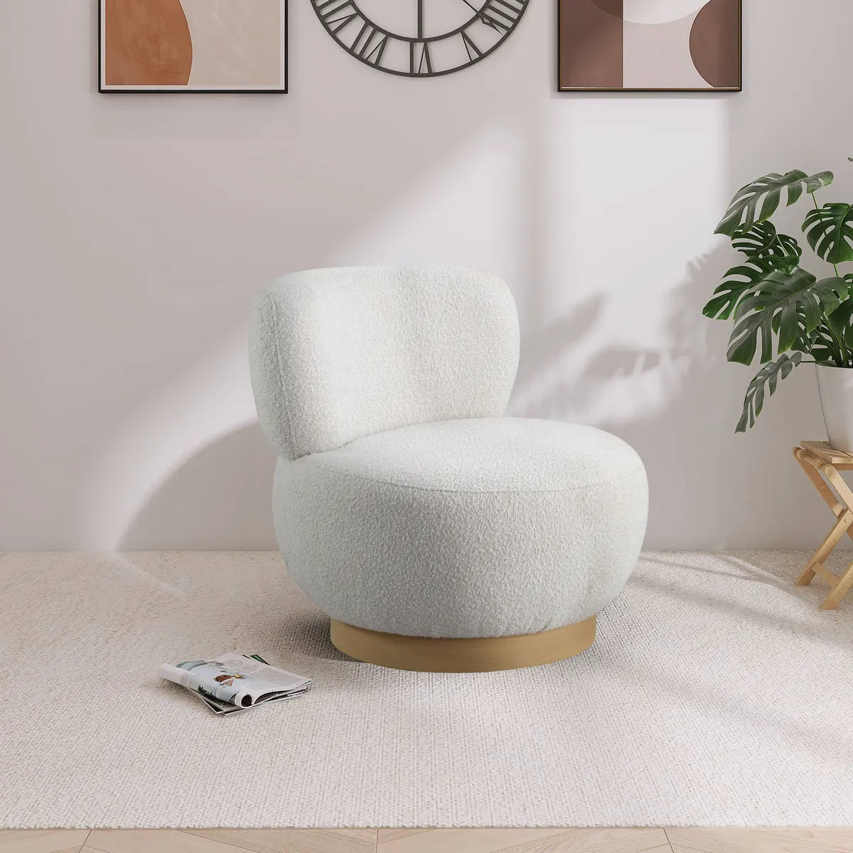 Calais - Accent Chair With Natural Base - Cream - View 2