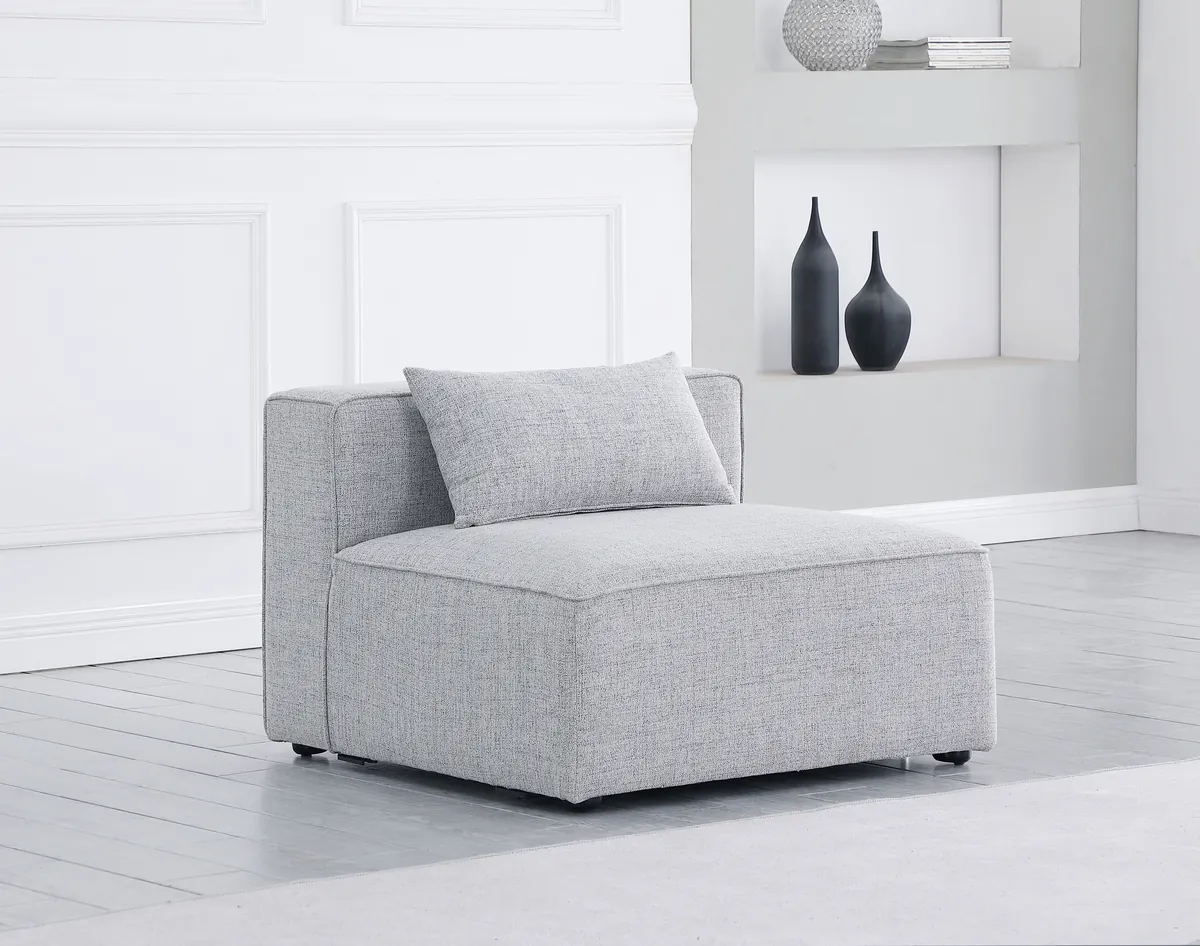 Cube - Linen Armless Chair - Gray - View 2