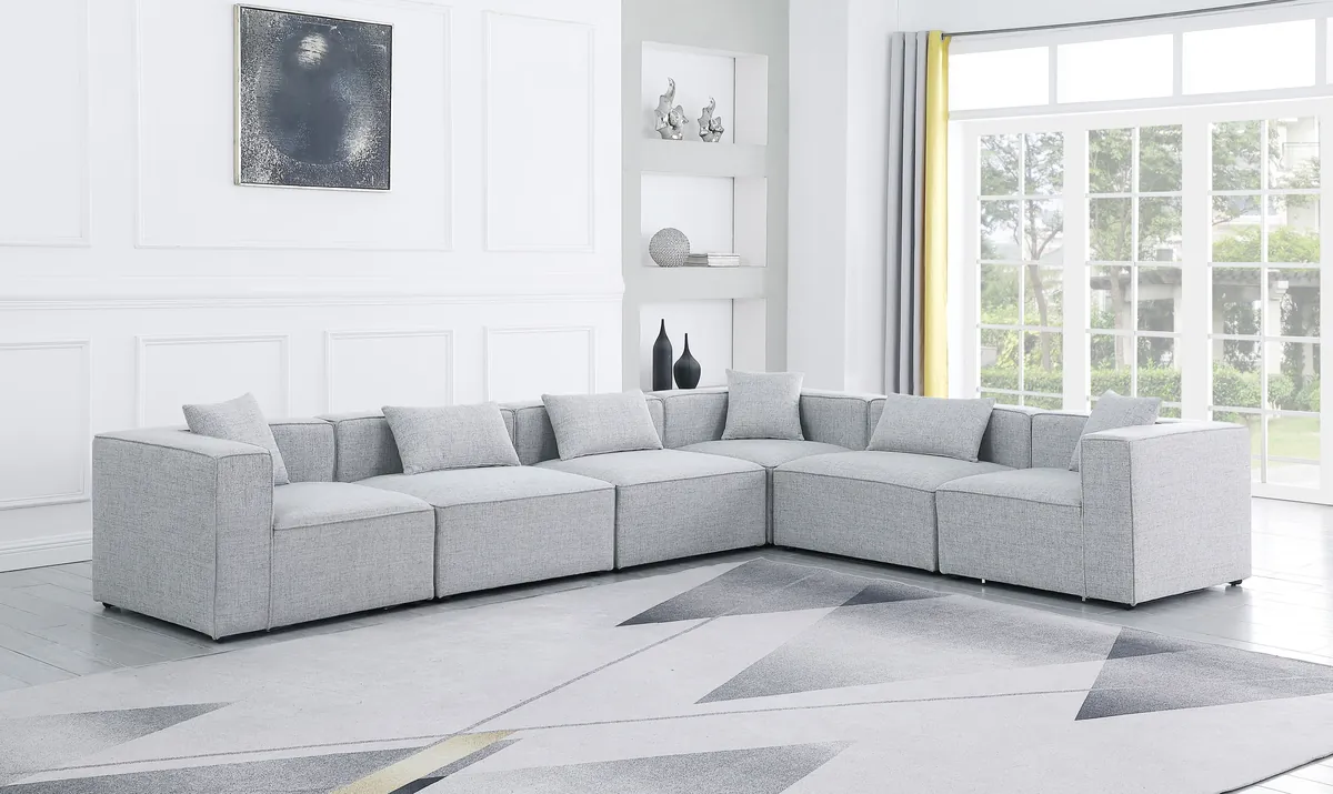 Cube - Linen 6 Piece Modular Corner Sectional - Gray - View 2