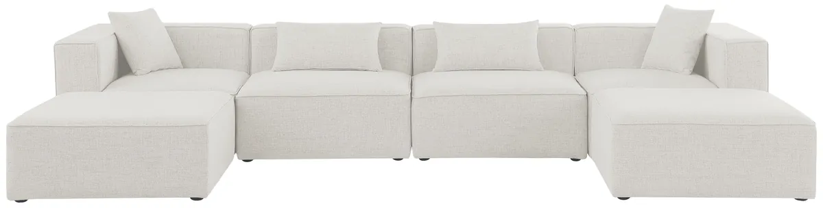 Cube - Linen 6 Piece Modular Double Chaise Sectional - Cream
