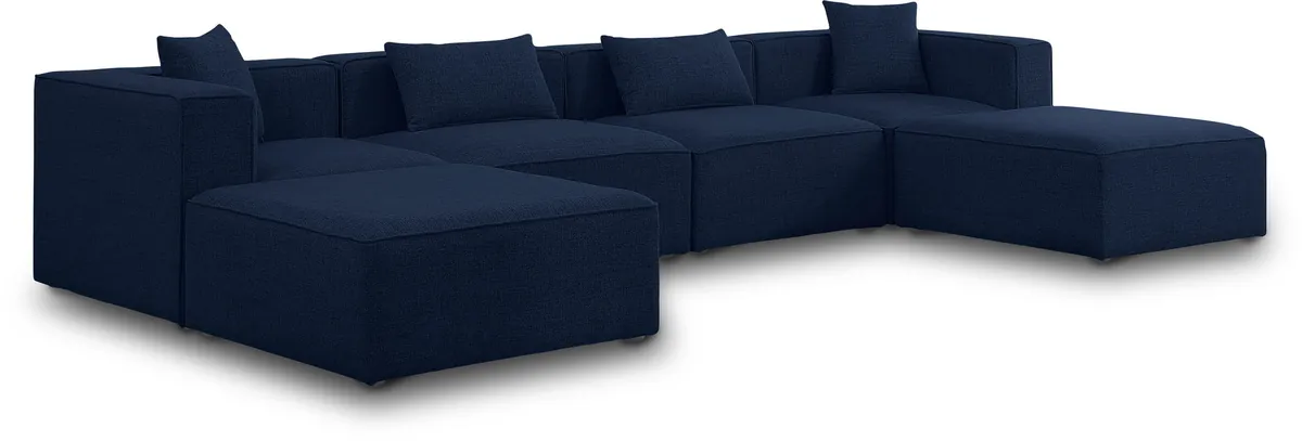 Cube - Linen 6 Piece Modular Double Chaise Sectional - Navy