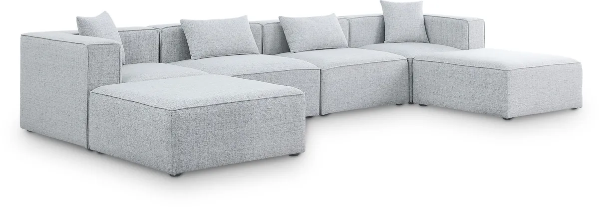 Cube - Linen 6 Piece Modular Double Chaise Sectional - Gray