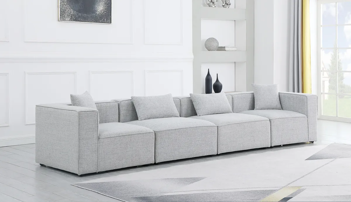 Cube - Linen Modular 4 Seat Sofa - Gray - View 2
