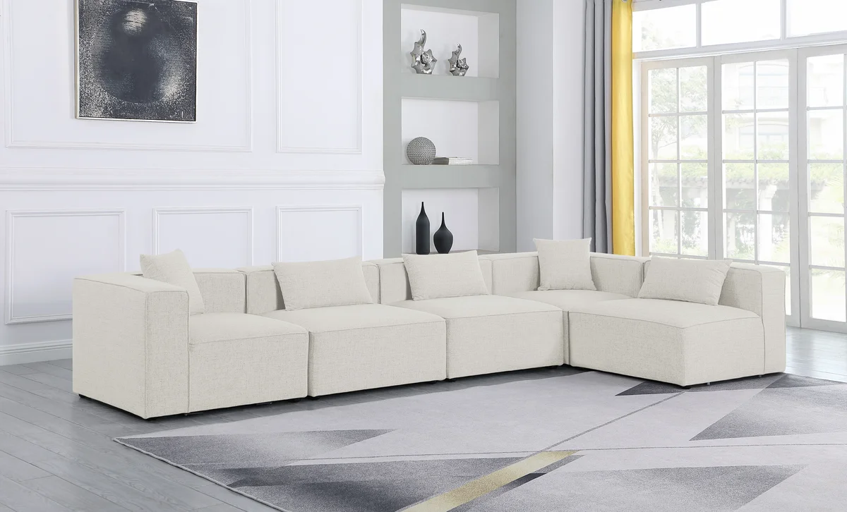 Cube - Linen 5 Piece Modular Sectional - Cream