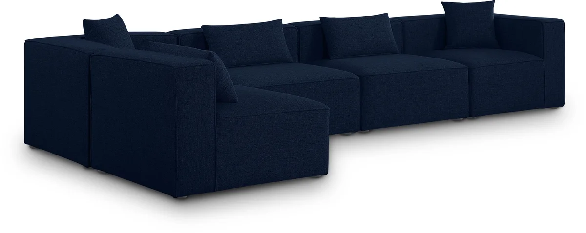 Cube - Linen 5 Piece Modular Sectional - Navy
