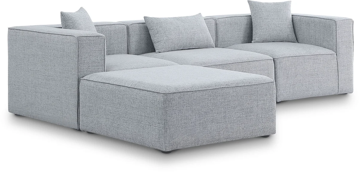 Cube - Linen 4 Piece Modular Sectional With Chaise - Gray