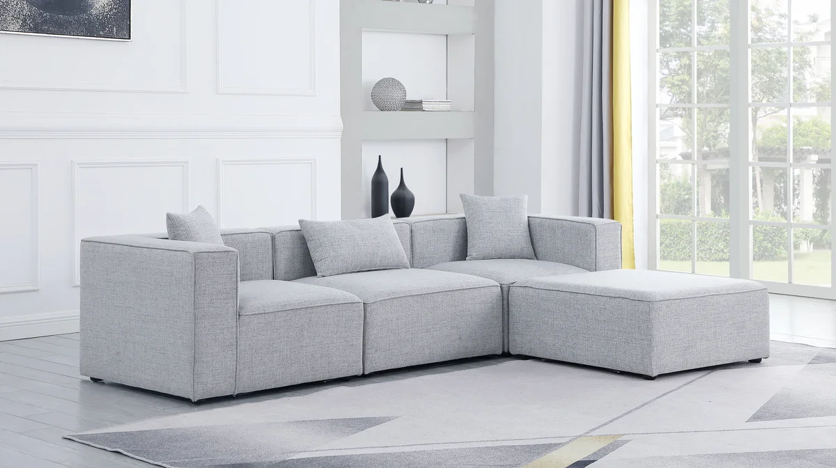 Cube - Linen 4 Piece Modular Sectional With Chaise - Gray