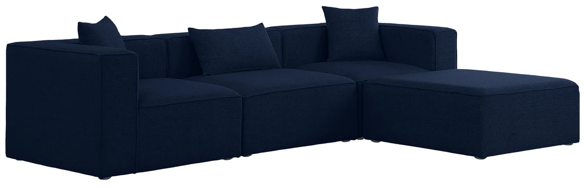 Cube - Linen 4 Piece Modular Sectional With Chaise - Navy - View 2