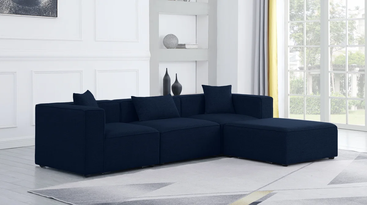 Cube - Linen 4 Piece Modular Sectional With Chaise - Navy